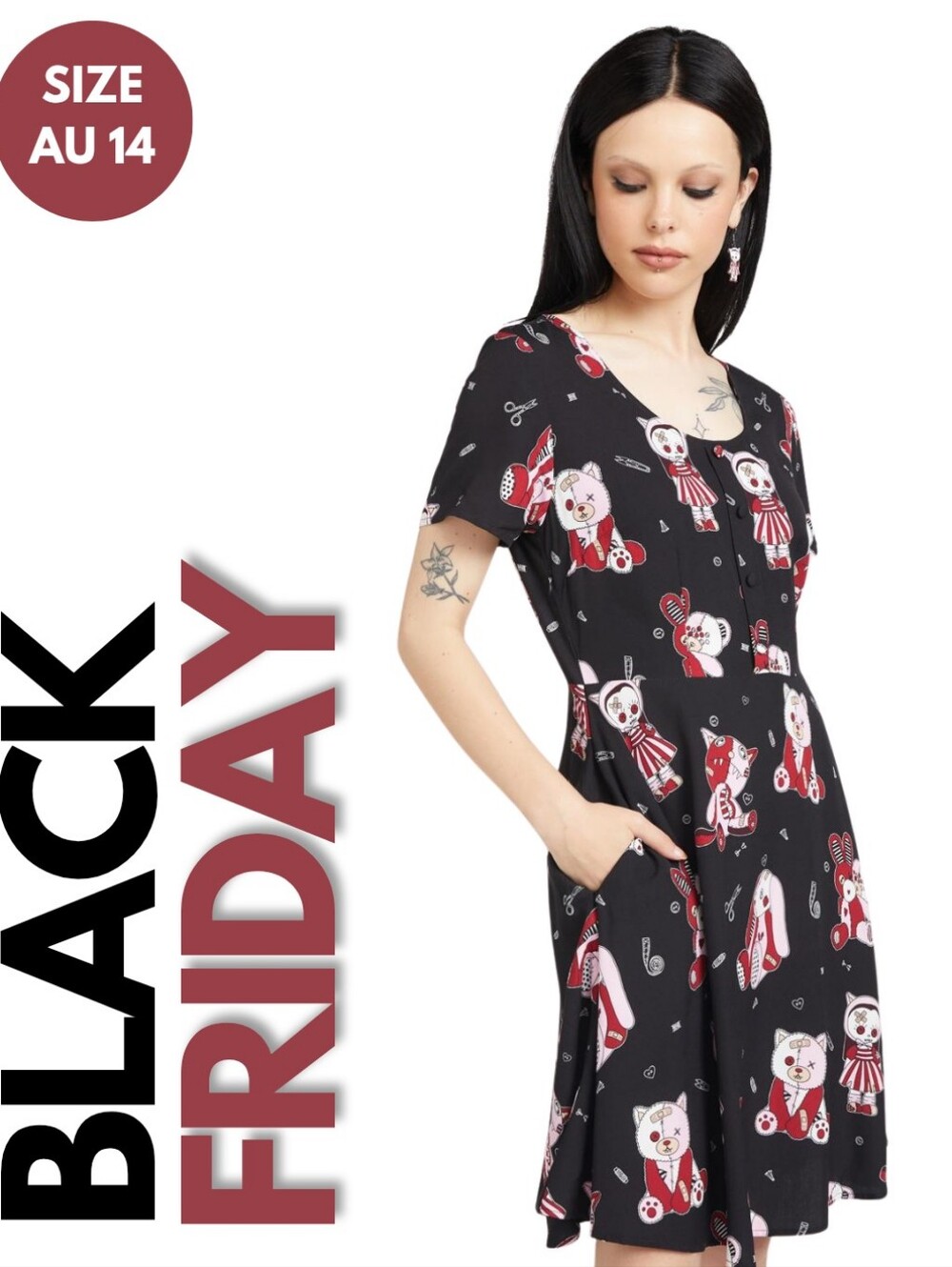 NWT Black Friday Sew Much Fun Dress Size AU 14 *READ DESCRIPTION*
